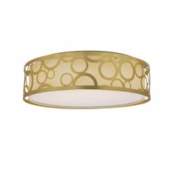 15" 20W LED Contemporary Flush Mount Ceiling Light, Dim, 1400 lm, 3000K, Natural Brass