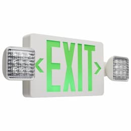 2.8W Combo GRN Exit Sign with Emergency Light, 150lm, 277V, 5700K, WHT