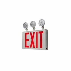 3W Steel Combo Red Exit Sign with Tri Light, 220 lm, 277V, 5700K, WHT