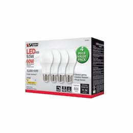 9.5W LED A19 Bulb, Dimmable, E26, 800 lm, 120V, 4000K, White