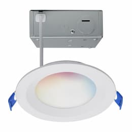 9W LED 4-in Round Low Prof Regress Baffle Downlight, SelectableCCT, WH