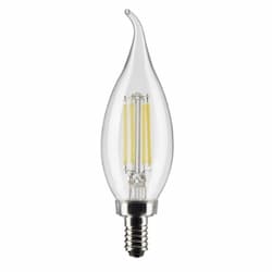 4W LED CA10 Bulb, Flame Tip, E12, 350 lm, 120V, 5000K, Clear, 2PK