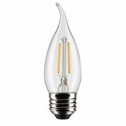 3W LED CA10 Bulb, Flame Tip, E26, 250 lm, 120V, 2700K, Clear, 2PK