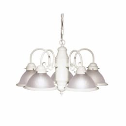 60W Chandelier w/ Frosted Ribbed Glass, 5 Lights, Textured White