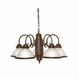 60W Chandelier w/ Frosted Ribbed Glass, 5 Lights, Old Bronze