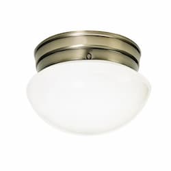 8" Small Mushroom Flush Mount Ceiling Light w/ White Glass, Antique Brass