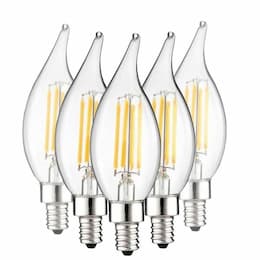 LEDVANCE Sylvania 5.5W LED B10 Bulb, Bent Tip, E12, 500 lm, 120V, 2700K, Clear