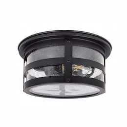 8.5W LED Cambridge Flush Mount w/ Seeded Glass, 2 Lights, Dim, 1600 lm, 2700K, Black