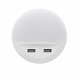 .5W Night Light w/ Dual USB Ports, 5 lm, 3000K, White