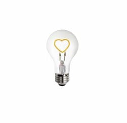 TCP Lighting 1.5W LED A19 Bulb w/ Heart Shape Base Up, E26, 120V, Yellow