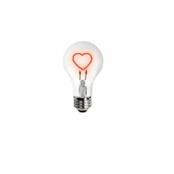 1.5W Heart Shape LED A19 Bulb, Dimmable, Red