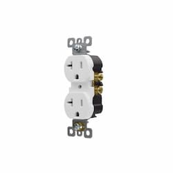 20 Amp Decorator Receptacle, Self Grounding, Tamper Resistant, White