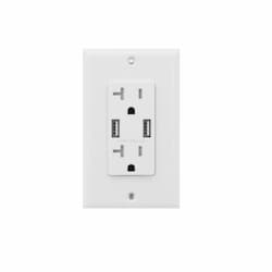 20 Amp Duplex Receptacle, USB Charger & Tamper Resistant, White