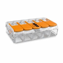 Wago Compact Splicing Connector, 5-Conductor, AWG, Orange, 10 Pack