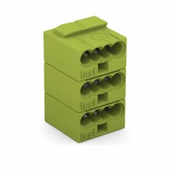 4-Conductor Modular PCB Connector for Individual Solder Pins, 3-Pole, Light Green