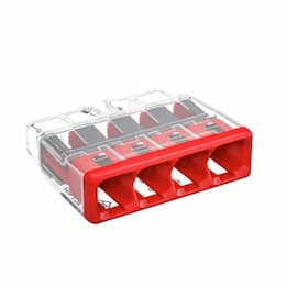 Wago Compact Splicing Connector, 4-Conductor, Red, Pack of 500