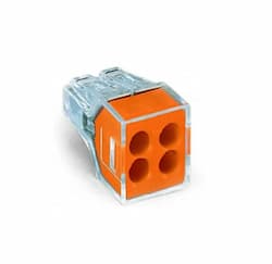 Push Wire Connector, 4 Conductor, Up to 12 AWG, Orange, Pack of 500