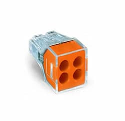 Push Wire Connector, 4 Conductor, Up to 12 AWG, Orange, Pack of 2500