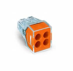Push Wire Connector, 4 Conductor, Up to 12 AWG, Orange