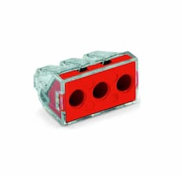 Push Wire Connector, 3 Conductor, Up to 10 AWG, Red, Pack of 5