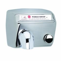 2300W Push Button Hand Dryer, 115V, Stainless Steel, Brushed