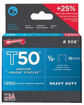 Arrow 3/8'' Type Staples, 1250 Per Box