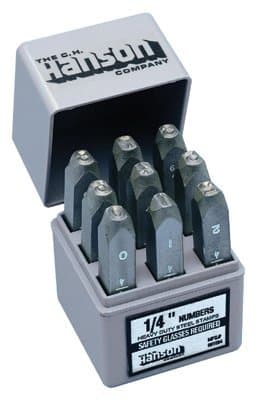 C.H. Hanson 1/4'' 1/2'' Shank Width Heavy Duty Steel 0-8 Handheld Stamp, 9 Piece Set