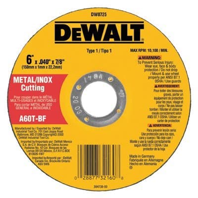 Dewalt 6" x .040" x 7/8" A60T Metal Thin Cut-Off Wheel