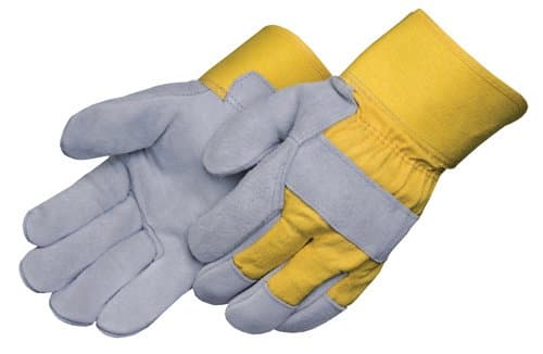 Impact Premium Leather-Palm Safety-Cuff Gloves, Large, Yellow and Gray