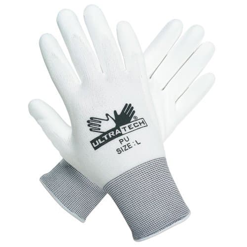 MCR Safety Ultra Tech Foam Seamless Nylon Knit Gloves, Medium, White/Gray