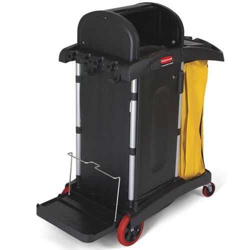 Rubbermaid Black Janitor Cart w/ Locking Cabinet Doors