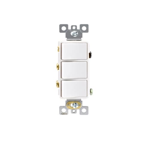 Aida 15A Combination Decora Switch, (3) Single Pole, 120V, White