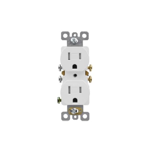 Aida 15A Duplex Receptacle, TR, Side & Back Wire, 125V, White