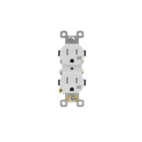 Aida 15A Duplex Receptacle, TR & WR, Side & Back Wire, 125V, White