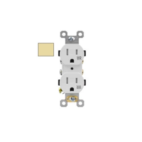 Aida 15A Duplex Receptacle, TR & WR, Side & Back Wire, 125V, Ivory