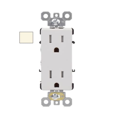 Aida 15A Decora Duplex Receptacle, Side & Push Wire, 125V, Light Almond