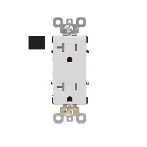 Aida 20A Decora Duplex Receptacle, TR, Side & Back Wire, 125V, Black