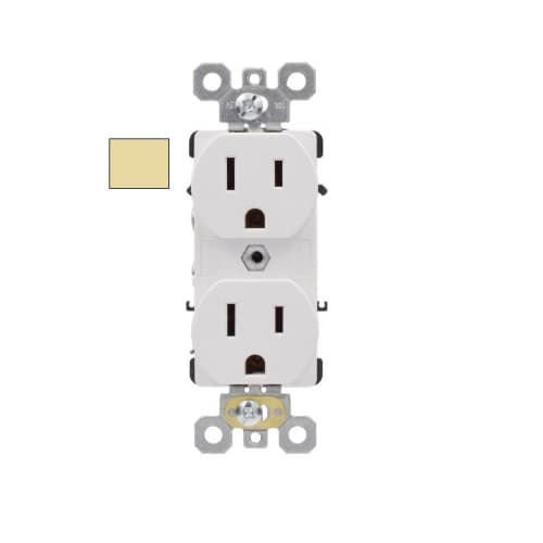 Aida 15A Commercial Grade Duplex Receptacle, Side & Back Wire, 125V, Ivory
