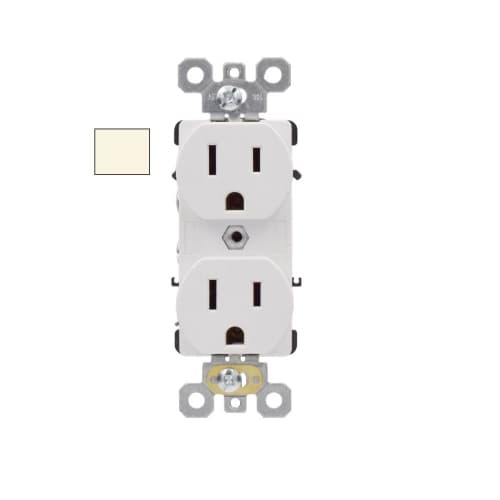 Aida 15A Commercial Grade Duplex Receptacle, Side/Back Wire, 125V,LT Almond