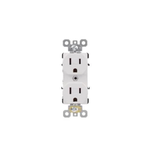 Aida 15A Commercial Duplex Receptacle, TR, Side & Back Wire, 125V, White