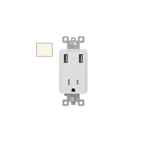 Aida 15A Single Receptacle w/ 3.0A Dual USB, TR, 120V, Light Almond