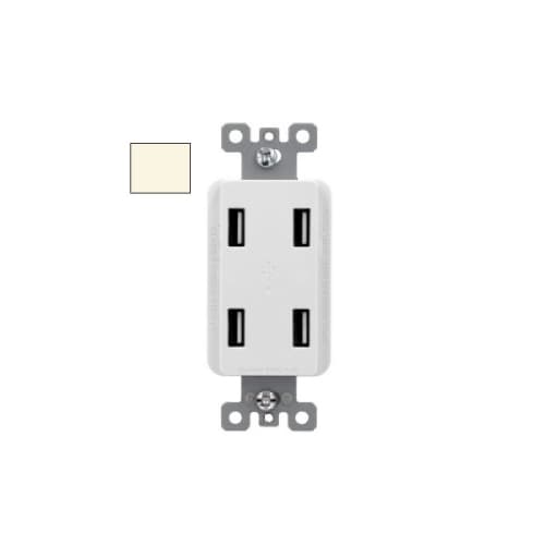 Aida 4.0A USB Charger w/ 4 Ports, 125V, Light Almond