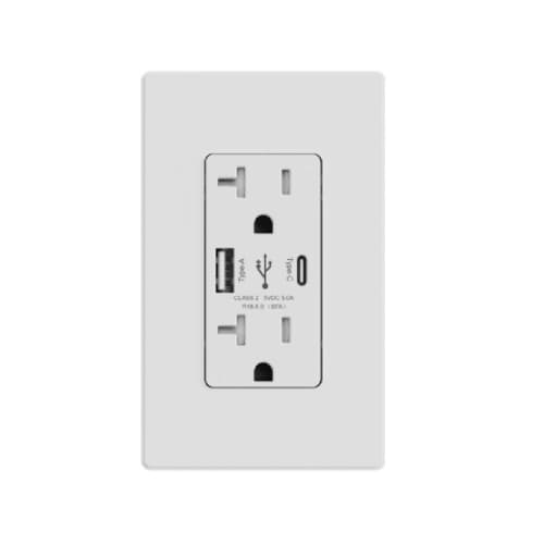 Aida 20A Duplex Receptacle w/ 5.0A Dual Type A+C USB, TR, 125V, White