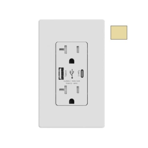 Aida 20A Duplex Receptacle w/ 6.0A Dual Type A+C USB, TR, 125V, Ivory