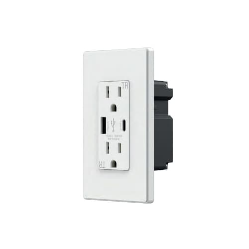 Aida 15A Duplex Receptacle w/ 4.2A Dual Type A+C USB, TR, 125V, White