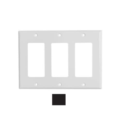 Aida 3-Gang Standard Wall Plate, Decora, Plastic, Black