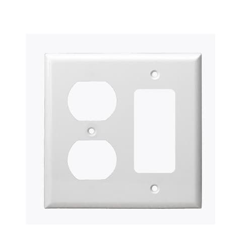 Aida 2-Gang Standard Combination Wall Plate, Duplex/Decora, Plastic, White