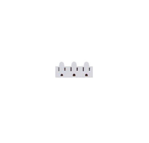 Aida 15A Grounding Outlet Adapter, Single to Triple, 3-Wire, 125V, White