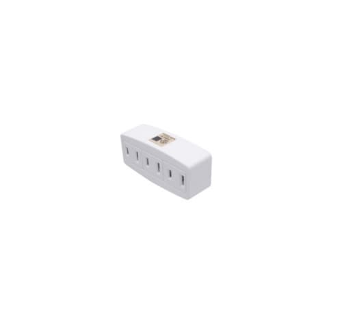 Aida 15A Outlet Adapter, Single to Triple, 2-Wire, 125V, White