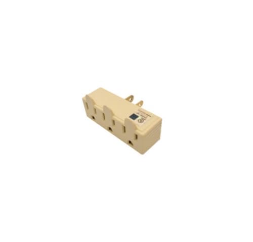 Aida 15A Grounding Outlet Adapter, Single to Triple, 3-Wire, 125V, Ivory